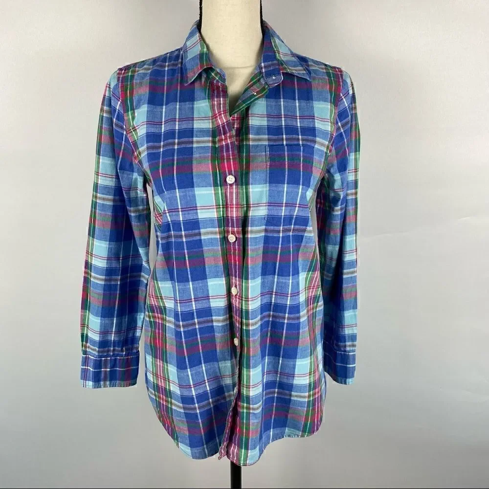 J Crew Plaid Button Down Long Sleeve Blouse